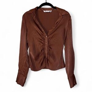 Zara Deep Brown Button-Up Blouse